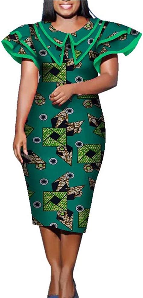 Iooiooi Womens Double Layered Collar African Print Shift Midi Dress
