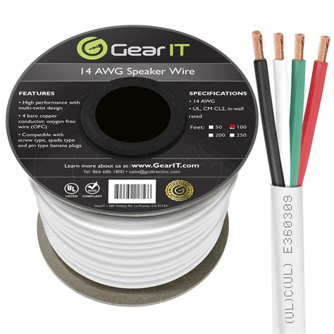 Gearit Pro Series 14 Gauge 4 Conductor Speaker Wire 100