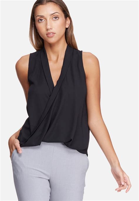 Sleeveless Wrap Front Top Black Dailyfriday Blouses