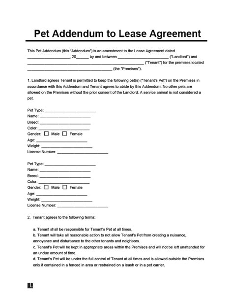 Pet Addendum To A Lease Agreement Legal Templates What Rental