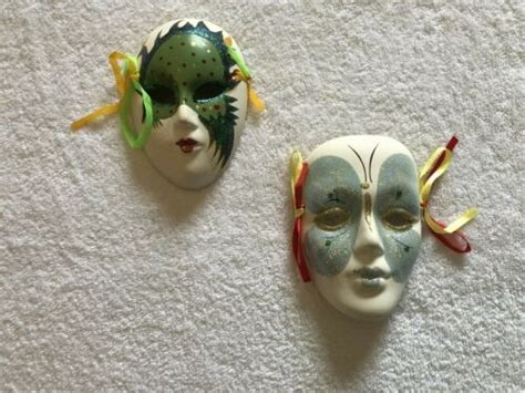 2 Porcelain Drama Clowns Masks Wall Art Hand Painted Ebay