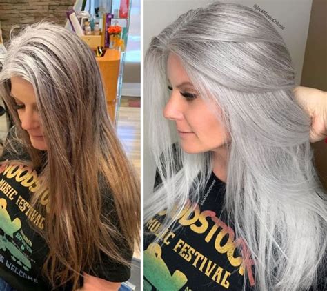 75 Women That Embraced Their Grey Roots And Look Stunning Gray Hair Highlights Blending Gray