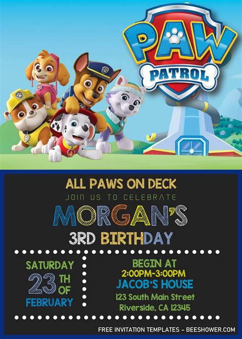 Chalkboard Paw Patrol Baby Shower Invitation Templates Editable With