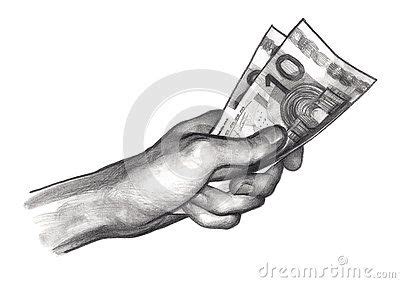 Pencil Drawing Hand With Money Euros Sketch Pencil Drawings Stock