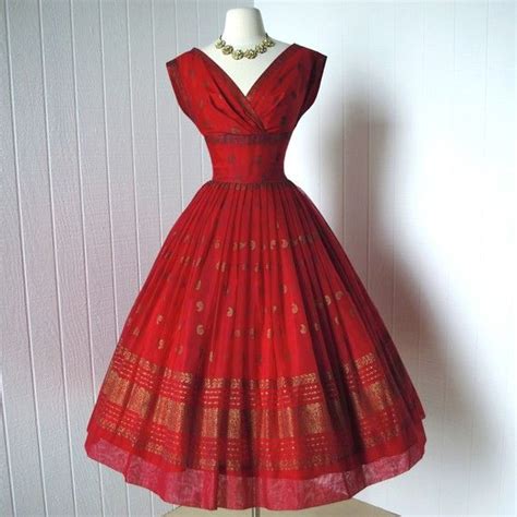 Vintage 1950s Dress Festive Dance Originals Fred Perlberg Red