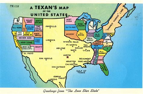 Texans Map Of The United States Postcard 1962 Funny Named