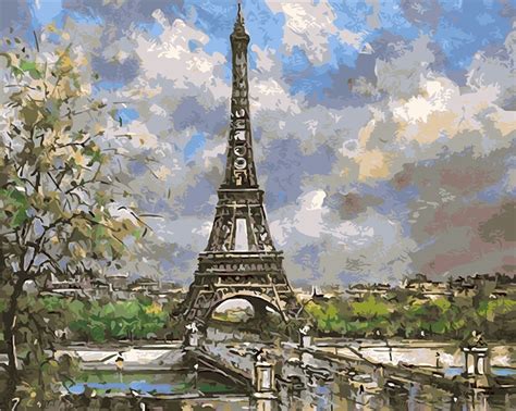 Spring Paris Eiffel Tower Paintings By Hand No Frame Home Decoration