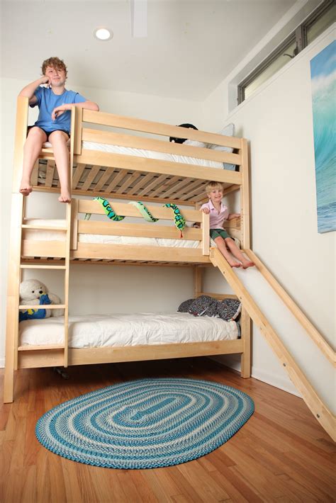 Maxtrix Twin Triple Bunk Bed With Ladder And Slide White Natural And