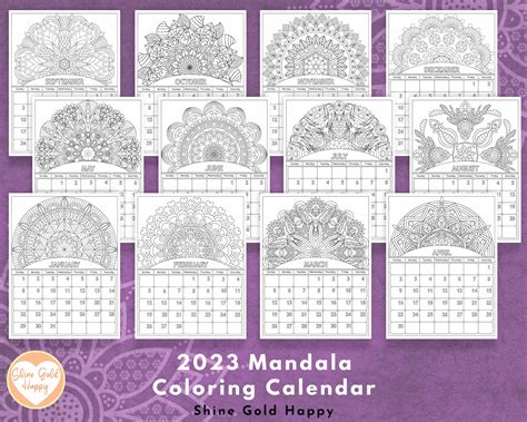 2023 Mandala Coloring Calendar Printable Calendar 2023 Pdf Etsy Uk