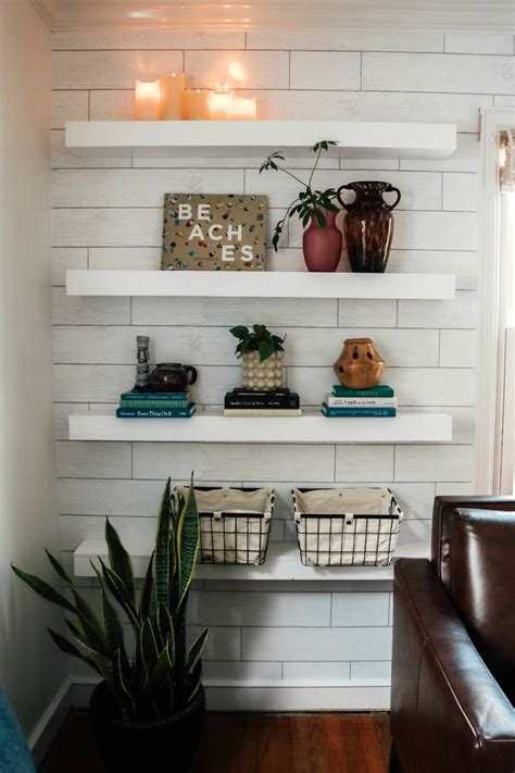 Diy Floating Shelves Get The Custom Built In Look With Wallpaper