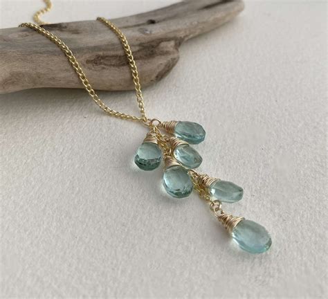 Aquamarine Quartz Lariat Necklace Sarah Hickey Jewellery