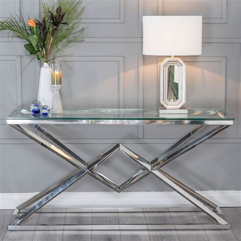 Urban Deco Pyramid Console Table Glass And Stainless Steel Chrome In