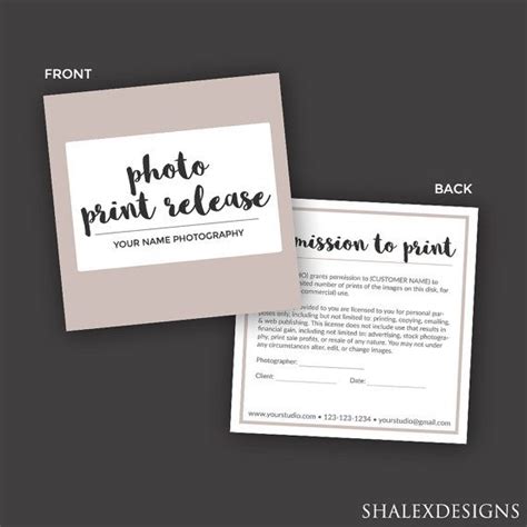 Print Release Form Template For Photographers Photographer Etsy
