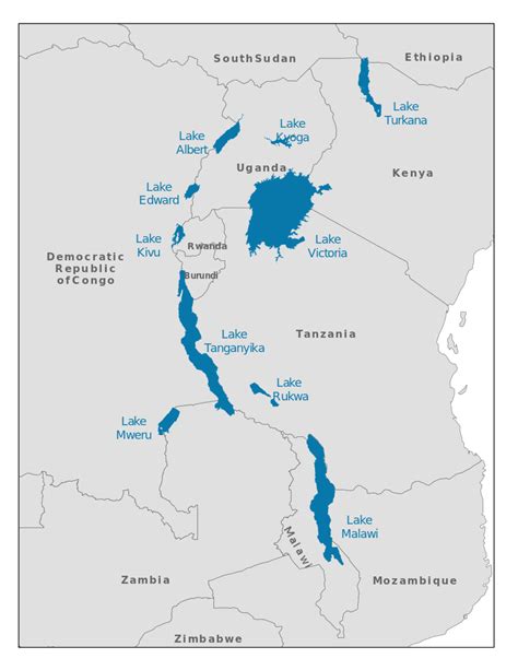 It is estimated to be the second largest freshwater lake in the world by volume, and the second deepest, in both cases, after only lake baikal in siberia; A - Albert Y - Kyoga E - Edward K - Kivu V - Victoria T - Tanganyika M - Malawi | African great ...