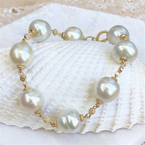 Kt Yellow Gold Paspaley South Sea Pearl Spacers Bracelet Toggle