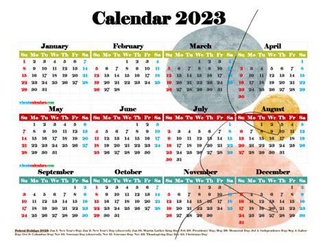 Printable 2023 Yearly Calendar With Holidays Premium Template 2661