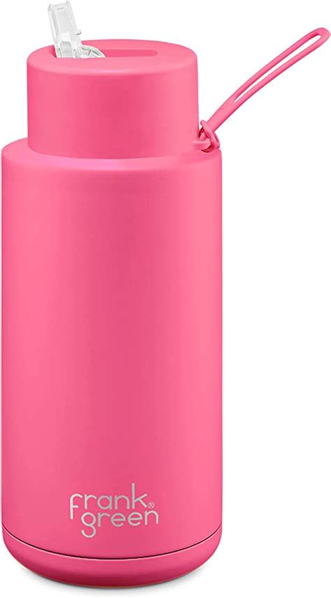 Frank Green Ceramic Reusable Bottle With Straw Lid 34oz1l Capacity Neon Pink Uk