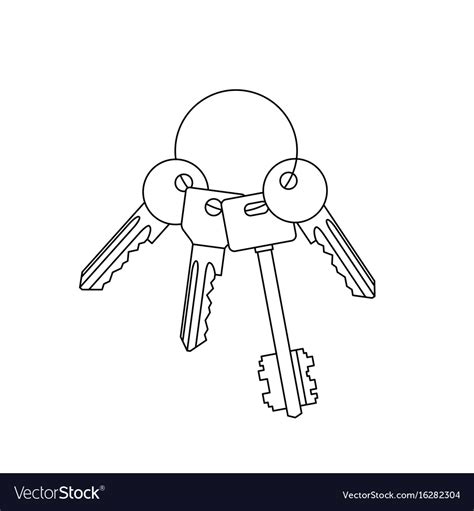 Bunch Keys Line Drawing Royalty Free Vector Image