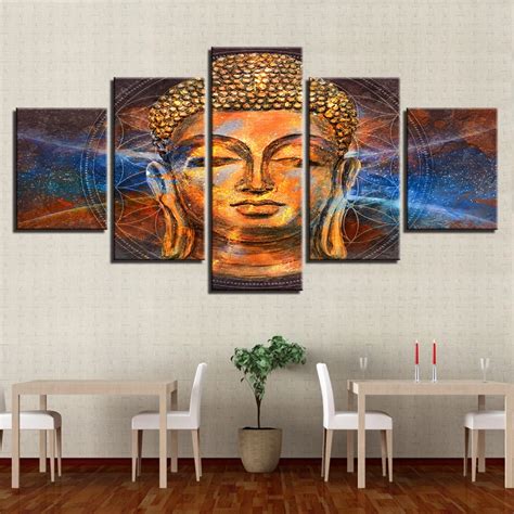 Canvas Hd Prints Pictures Wall Art Home Decor 5 Pieces Golden Statue Of