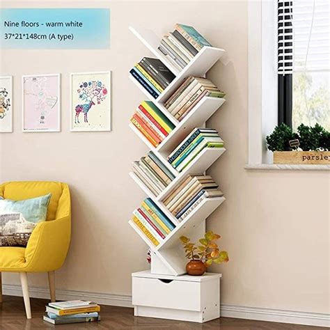 Dljfu Bookshelves Bookcase Tree Bookshelf Floor Standing