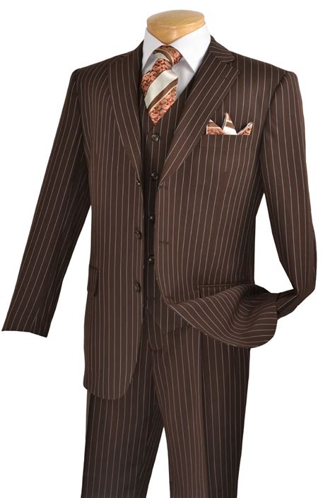Vinci Mens Brown Classic Pinstripe Three Piece Suit V3rs 8 Three