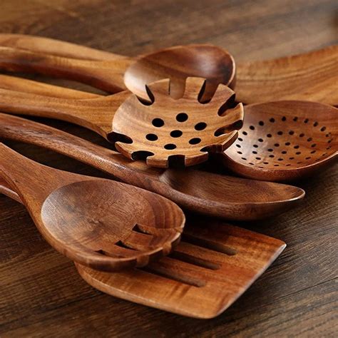 Traditional 11 Pieces 100 Natural Teak Wooden Kitchen Utensil Etsy