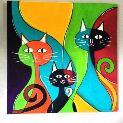 A Painting Of Three Cats On A Wall