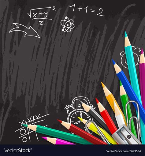 Chalkboard School Background With Colorful Pencils Floral Poster