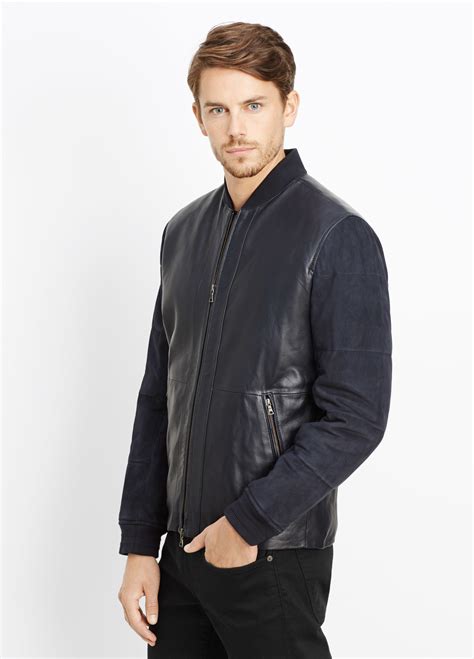 Lyst Vince Quilted Leather And Suede Jacket In Blue For Men