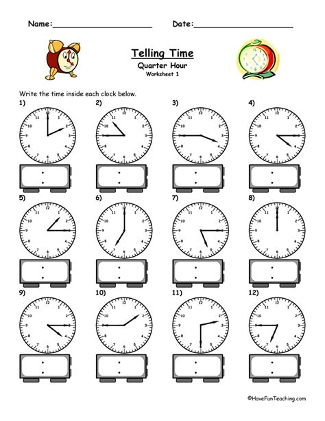 telling time to the quarter worksheet worksheets hot sex picture