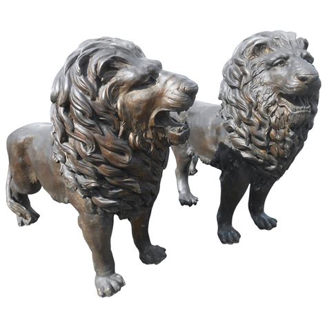 Pair Of Majestic Bronze Lion Garden Statues For Sale At 1stdibs