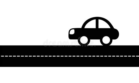 Simple Cartoon Black And White Silhouette Of A Car Driving On A Highway