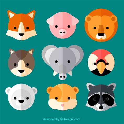 Lovely Wild Animal Avatars In Flat Design Vector Free Download