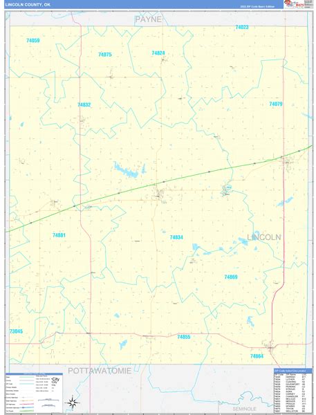 Lincoln County Ok Zip Code Wall Map Basic Style By Marketmaps Mapsales