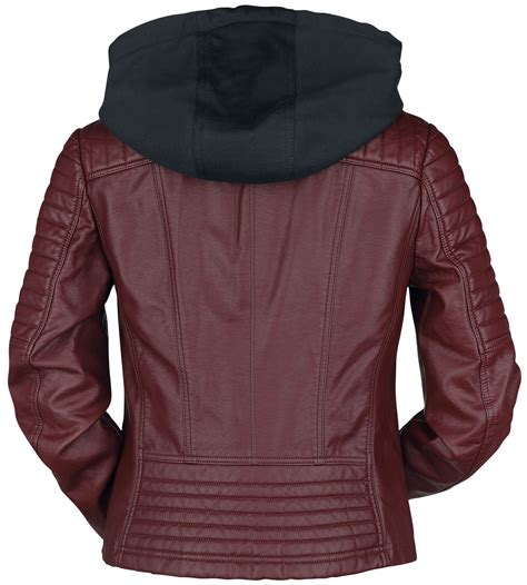 Red Faux Leather Jacket With Hood Black Premium By Emp Imitation