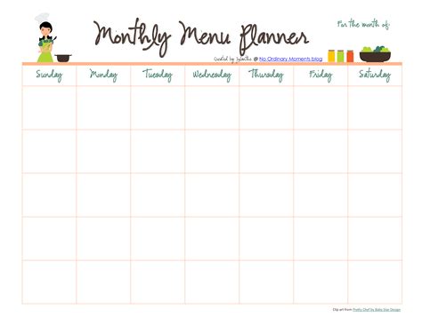 Monthly Meal Menu Planner Pdf Format Template 0a - Monthly ...