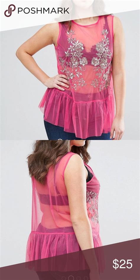 Hot Pink Mesh Embellished Top Embellished Top Fashion Design