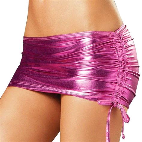 online store iiniim women s sexy shiny metallic liquid pleated short mini skirt with panties