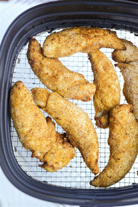 fryer chicken tenders air crispy reheat homemade fried recipes simplyscratch strips healthy fry tender strip cooked wire basket frier oven