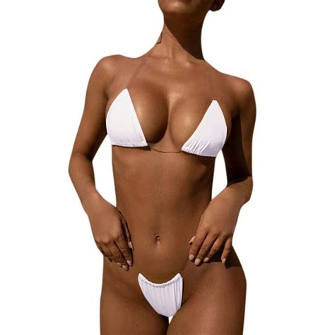 Buy Womens Sexy Thong Bikini Clear Straps Cheeky Brazilian Micro Thongs Bikinis Swimsuit No Tan