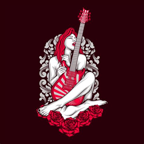 Vintage Guitar And Girl 4558096 Vector Art At Vecteezy
