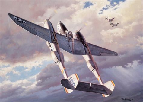 Ww2 War Art Aviation Fighter Airplane Painting P38 Lightning Wallpaper