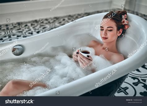 Attractive Sexy Woman Lying Naked Bath Stock Photo 1368666464