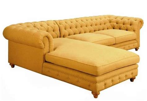 3 Seater Velvet Yellow Color Sectional Sofa With Lounger At Best Price