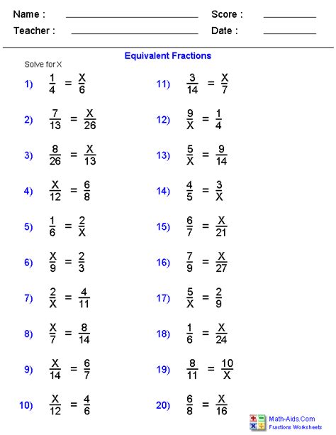 The math worksheets are randomly and dynamically generated by our math worksheet generators. Equivalent Fraction Problems Worksheets | Fractions ...