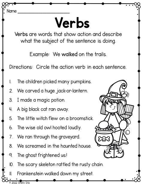 Verbs Worksheet Using Halloween Sentences Smiling And Shining In