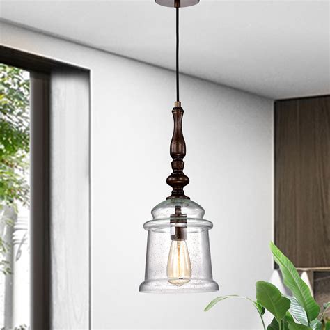 1 Light Oil Rubbed Bronze Pendant With Glass Bell Jar Shade Edvivi