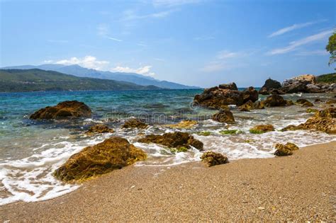 Cobalt Blue Aegean Sea And Mountains Samos Greece Stock Photo Image