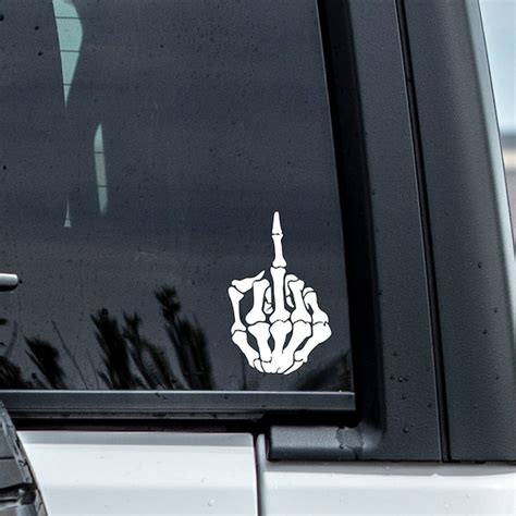 skeleton middle finger decal small etsy