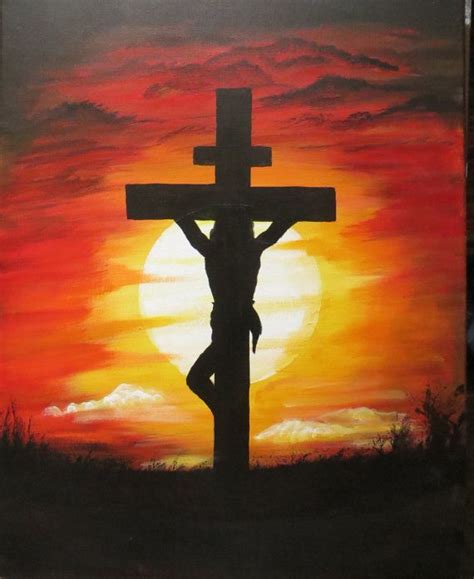 Jesus Christ On The Cross Painting 16 X 20 Acrylic On Stretched Canvas